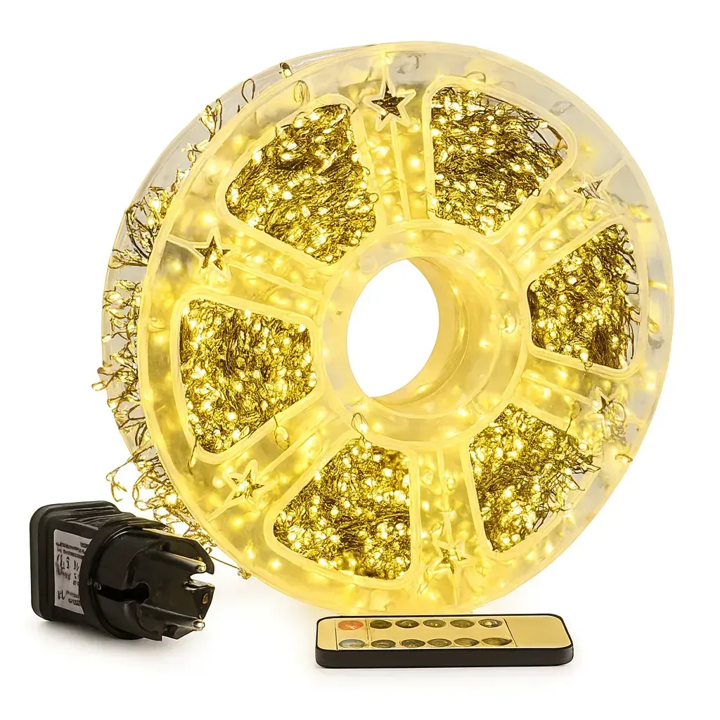 Гірлянда Роса від мережі 50 м 1500 LED пульт Теплий білий/Зелений провід (30874563) - фото 8