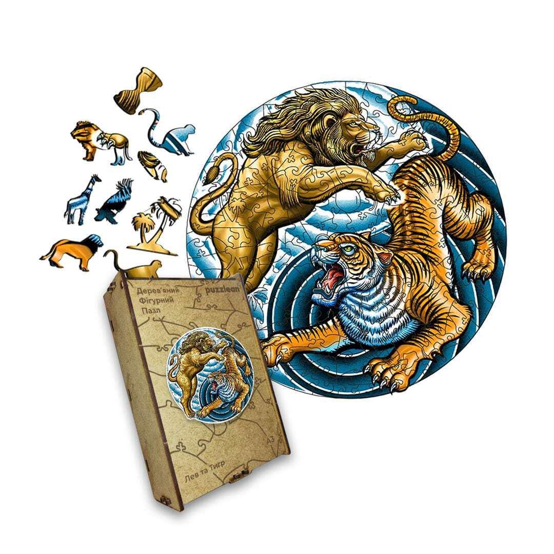 Пазл дерев'яний Лев та Тигр А4 дерев'яна коробка 100 ел. (26101478) Пазл дерев'яний Лев та Тигр А4 дерев'яна коробка 100 ел. (26101478)