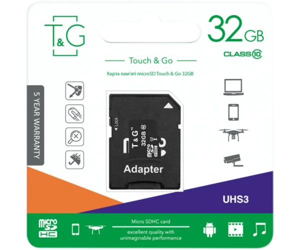 Карта памяти T&G MicroSDHC UHS-3 Class 10/Adapter SD 32Gb Black - фото 2