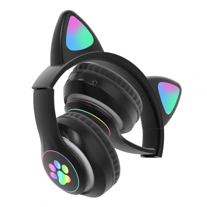 Наушники беспроводные STN-28 LED с кошачьими ушками Черный (TVST5) - фото 5 Наушники беспроводные STN-28 LED с кошачьими ушками Черный (TVST5) - фото 5