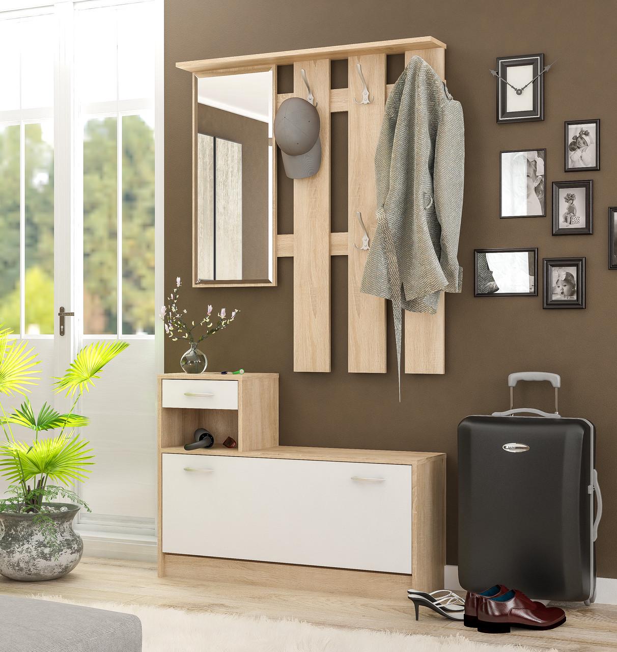 Передпокій Мебель Сервіс Оріон з дзеркалом і тумбою для взуття 100х187 см Дуб сонома/Білий (komplekt_Orion_MS) - фото 1 Передпокій Мебель Сервіс Оріон з дзеркалом і тумбою для взуття 100х187 см Дуб сонома/Білий (komplekt_Orion_MS) - фото 1