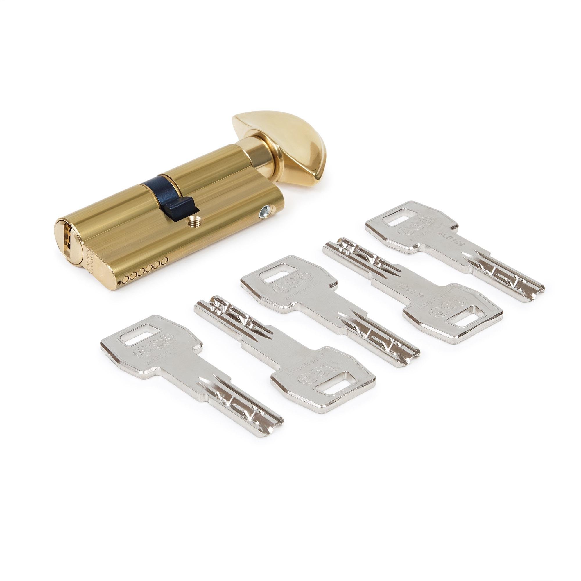 Цилиндр AGB SCUDO 5000 PS 80 мм 30/50Т ключ/тумблер Латунь (СА2001.45.25) - фото 1