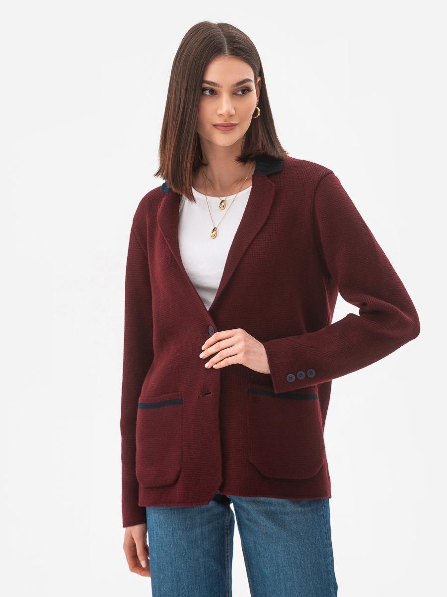 Пиджак вязанный женский oversize SVTR р. 42-50 Бордовый (593) - фото 10