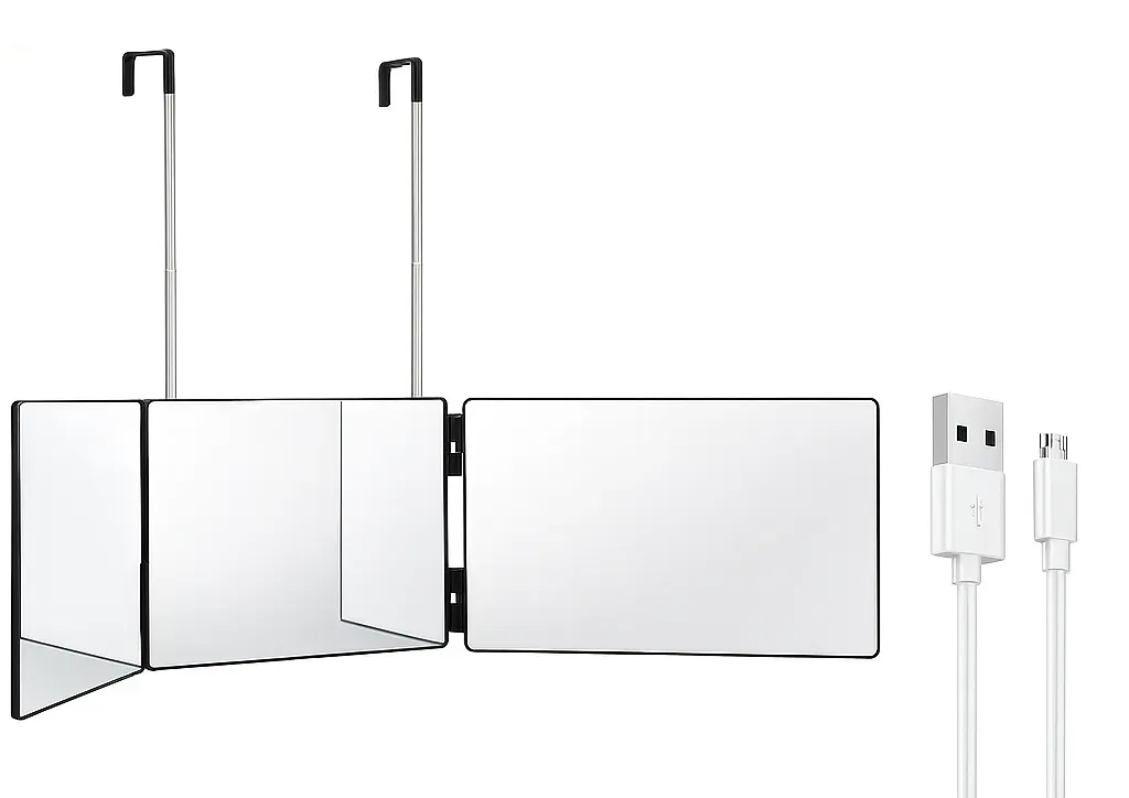 Зеркало для стрижки с подсветкой из 3 частей USB 19,5x93 см (30874509)