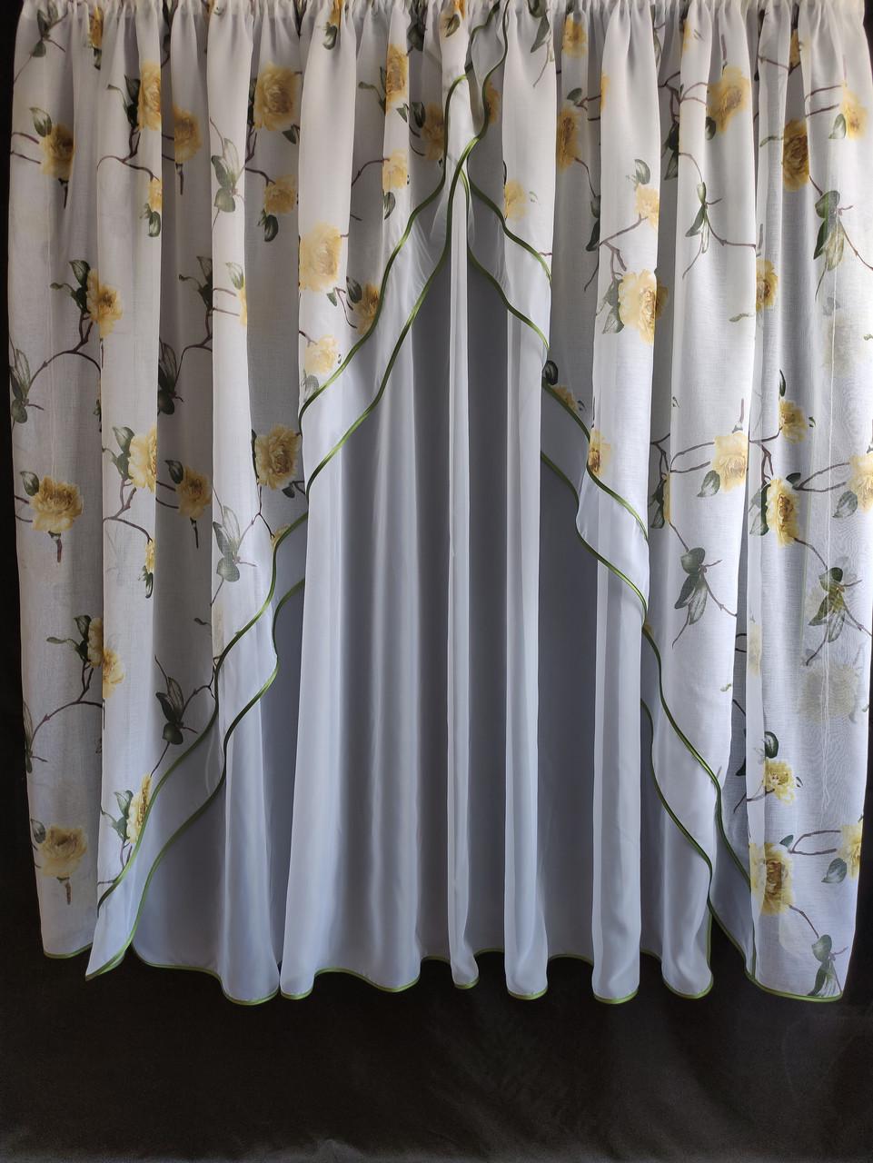 Занавески кухонные 4х1,8 м Белый с зеленым - фото 1 Занавески кухонные 4х1,8 м Белый с зеленым - фото 1