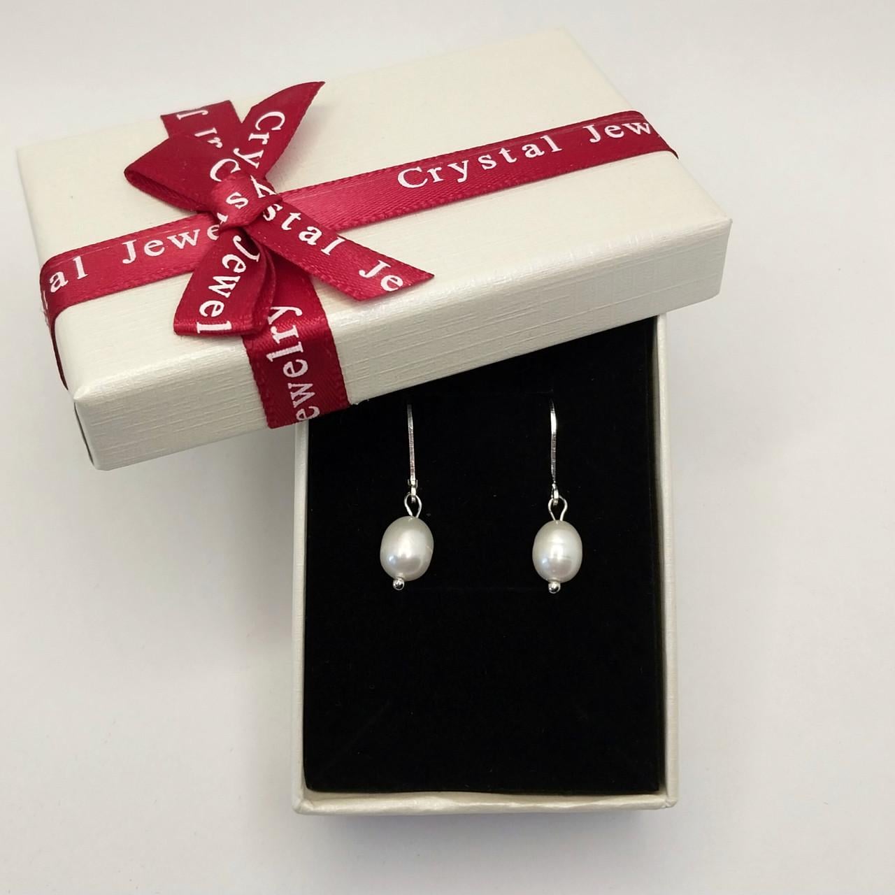 Серьги серебряные с натуральным жемчугом в коробочке (16227)