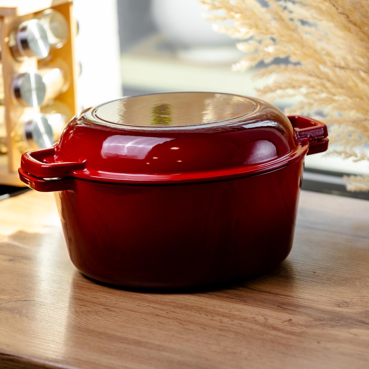 Кастрюля-жаровня чугунная с эмалированным покрытием 4,5 л (HP-FLG-21 RED)