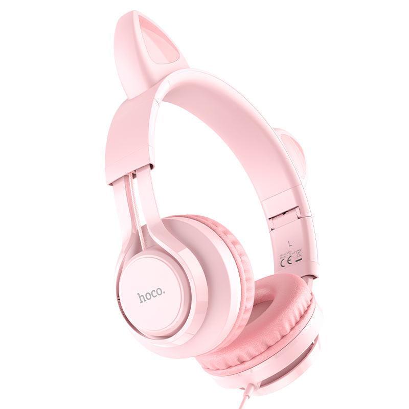 Наушники проводные HOCO Cat ear W36 с микрофоном и ушками розовый