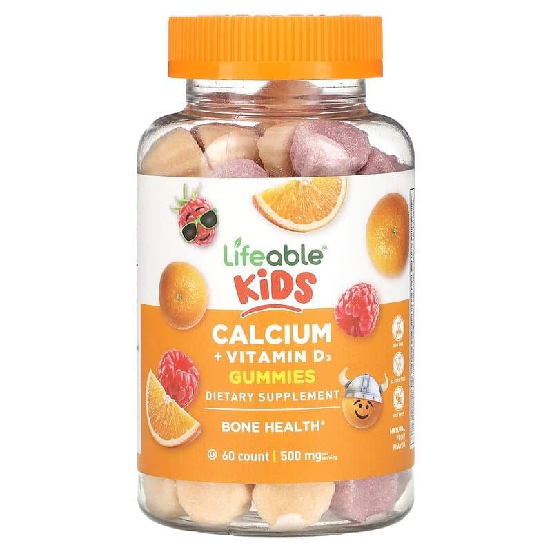Кальцій і Вітамін Д3 для дітей Lifeable Kids Calcium Vitamin D3 Gummies смак фруктів 60 мармеладок (2766451717)