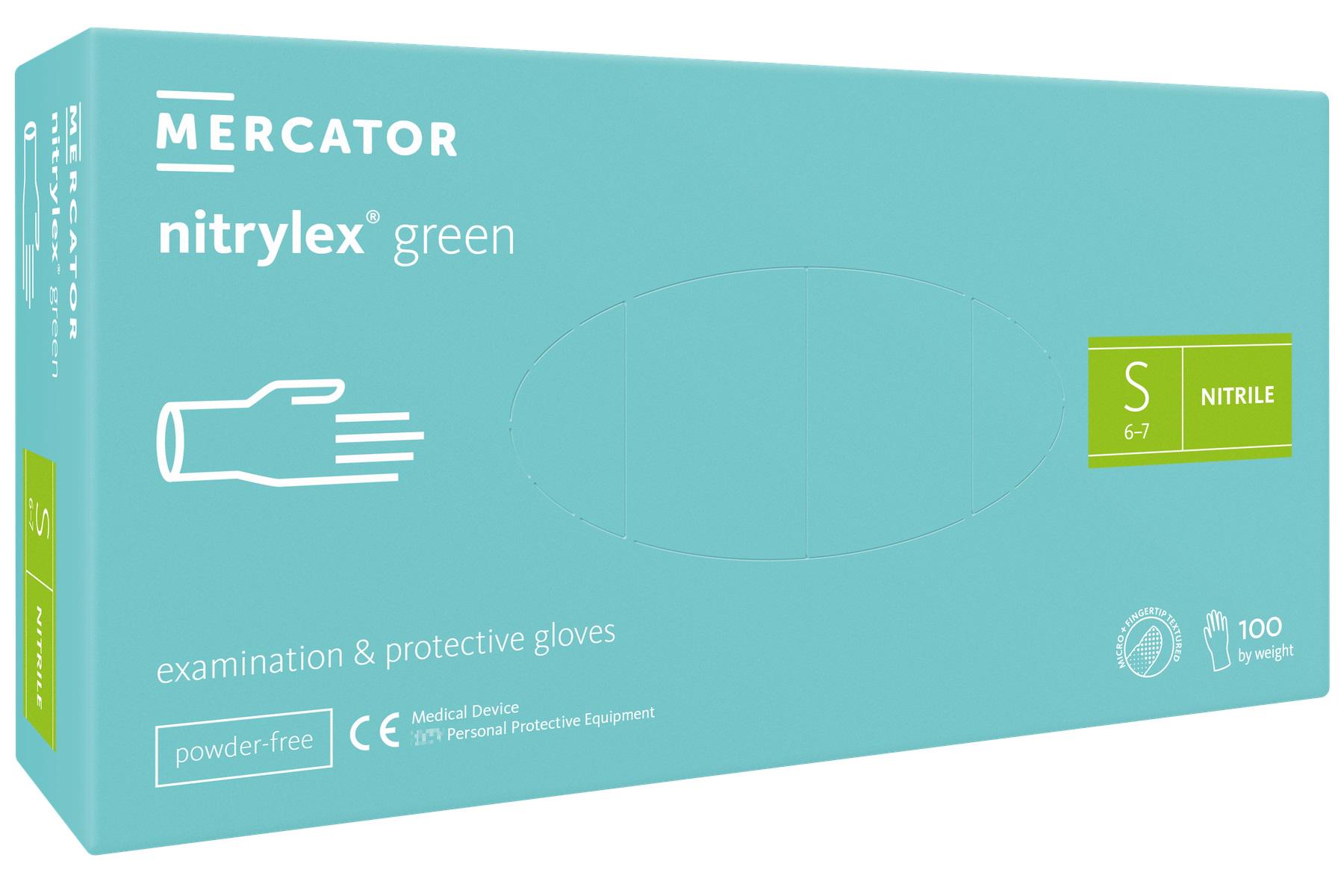 Рукавички медичні Mercator Medical Nitrylex Green нітрилові/нестерильні/неприпудрені S 100 шт. М'ятний