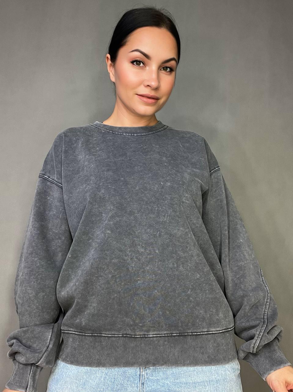 Світшот жіночий A-N 25027 вільний крій варений тай-дай середня довжина OS Сірий (3377) - фото 1 Світшот жіночий A-N 25027 вільний крій варений тай-дай середня довжина OS Сірий (3377) - фото 1