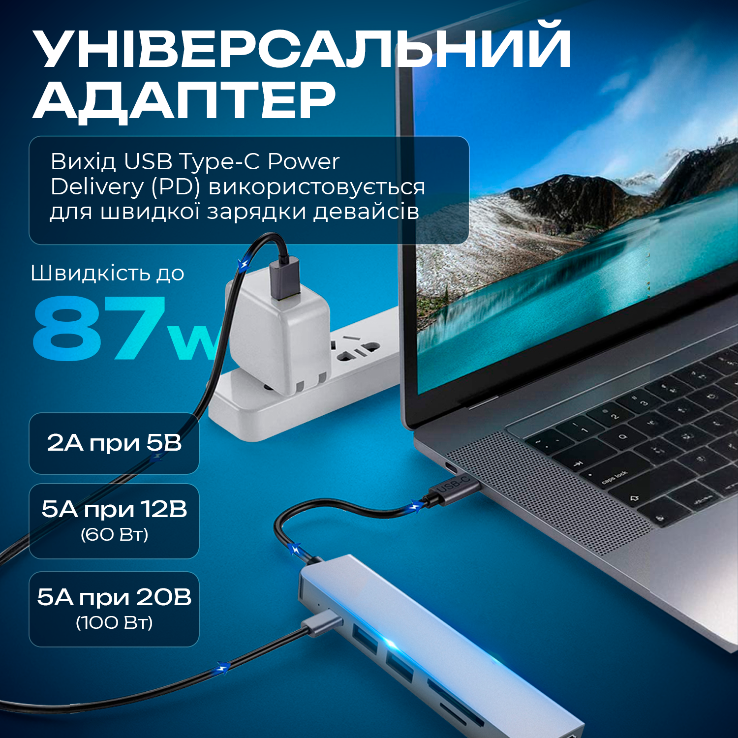 USB-хаб для ноутбука 6в1 4K HDMI 2 USB 3.0/SD/TF Card Reader/PD Female (Hub-6/1) - фото 6