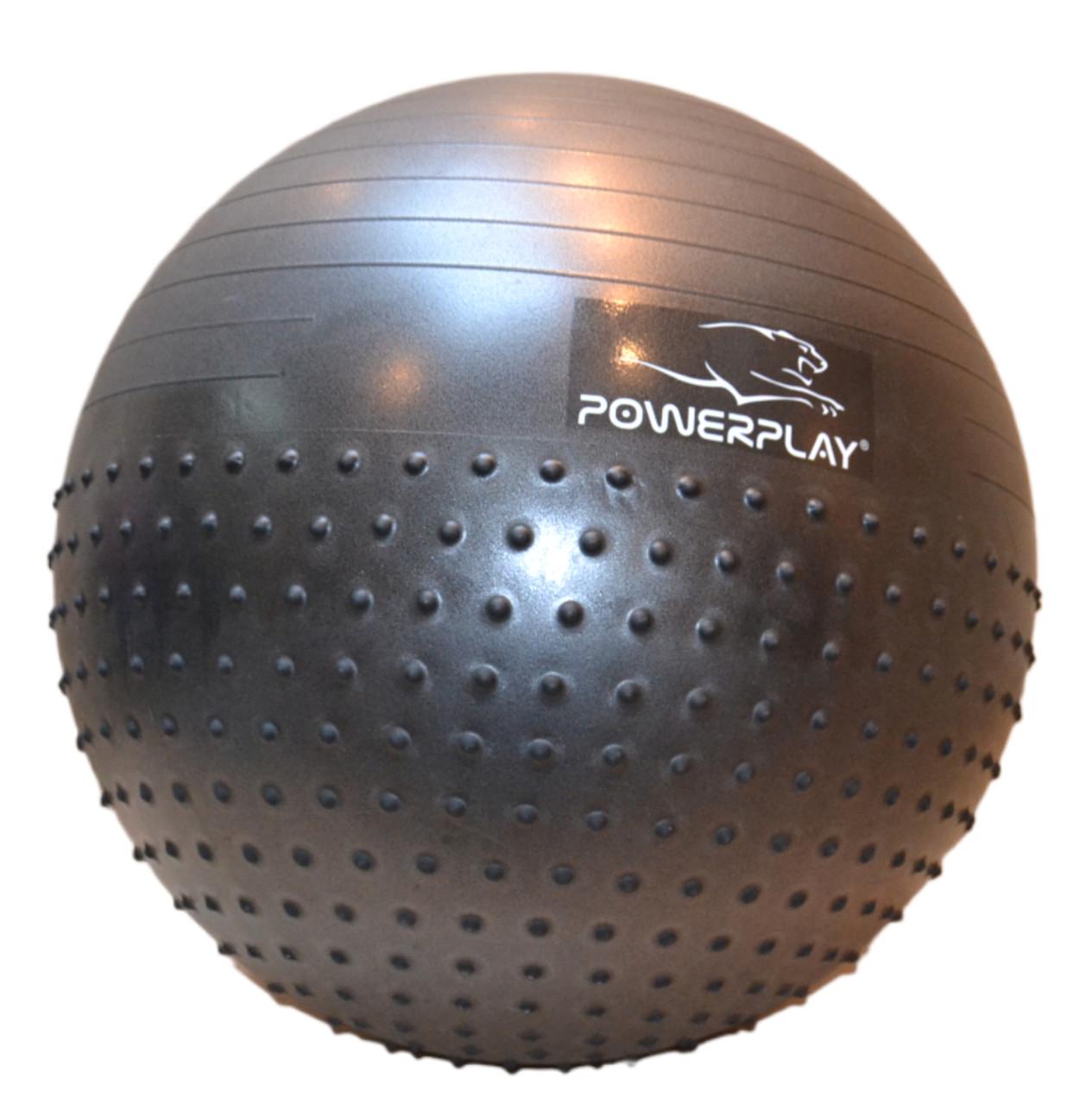 Мяч для фитнеса PowerPlay 4003 Gymball полумассажный с помпой Ø 75 см Темно-серый (15313059) - фото 7