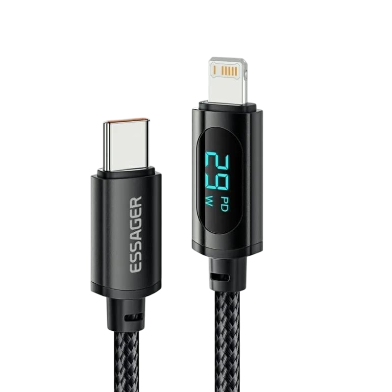 Кабель Essager Type-C Lightning PD 29W з дисплеєм 1 м Black (25397347)
