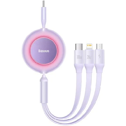 Кабель с быстрой зарядкой Baseus Bright Mirror 2 Series 3в1 Micro USB/Lightning/Type-C 100W 1,1 м Purple - фото 1