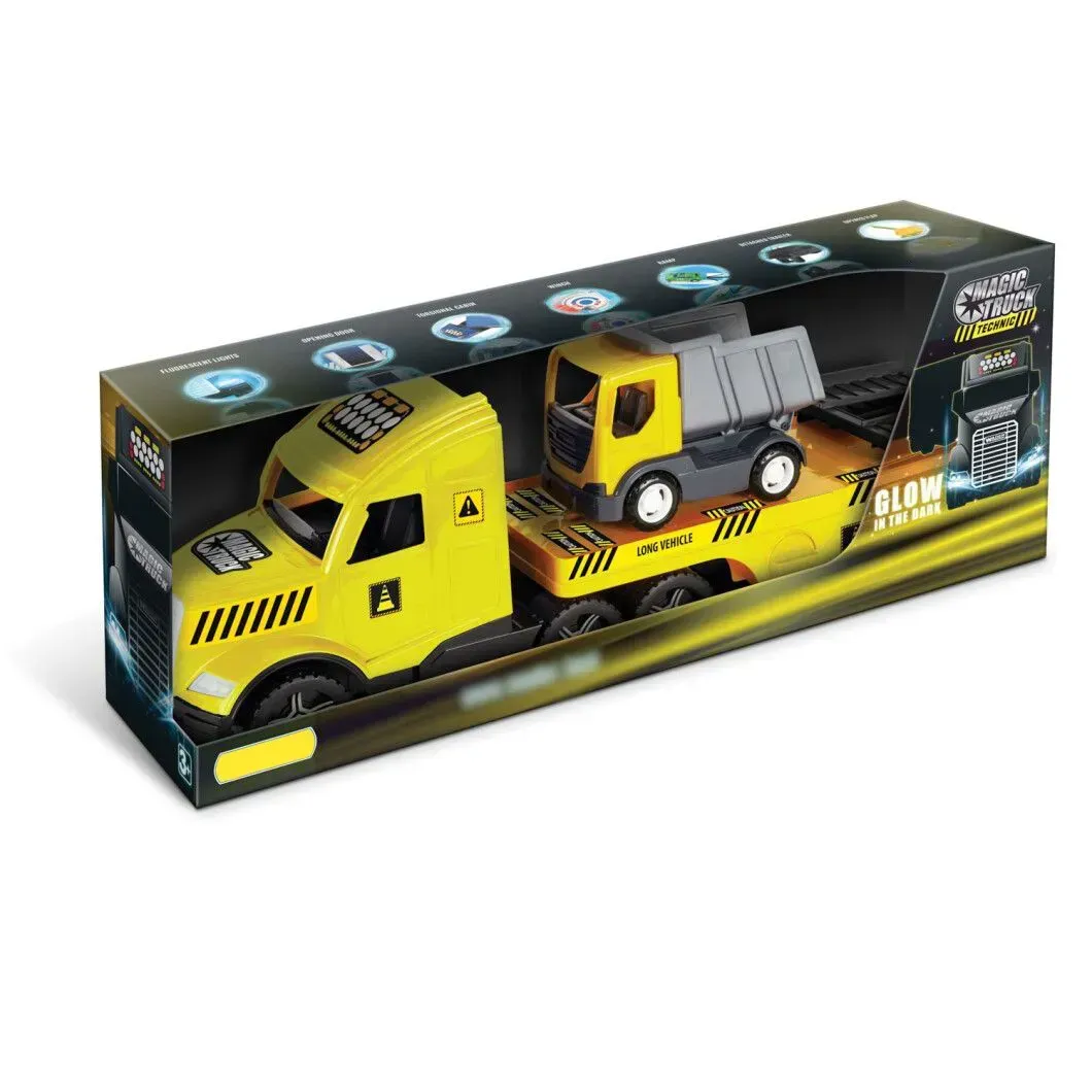 Игрушечная машинка Magic Truck Technic Тягач с грузовиком из полипропилена 79 см со световыми эффектами Желтый (150-98-36420)