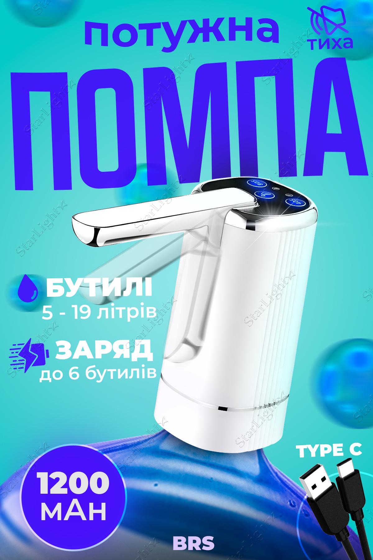 Помпа электрическая BRS для бутылированной воды 3 режима 1200 mAh White (423039873) - фото 2