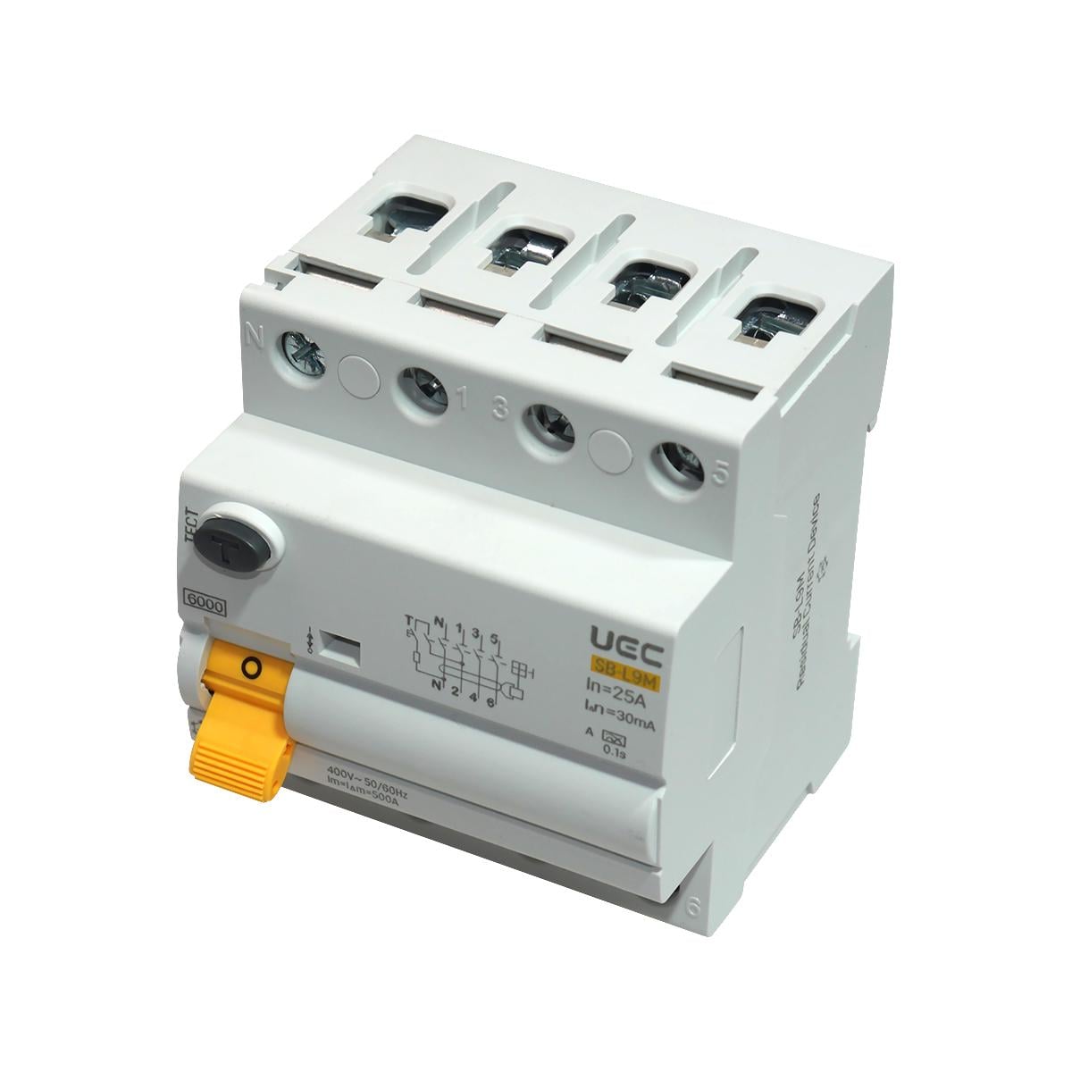 Устройство защитного отключения UEC SB-L9M 4P 25A 30мА 6кА тип A (RCCB61-4-025-030-A)