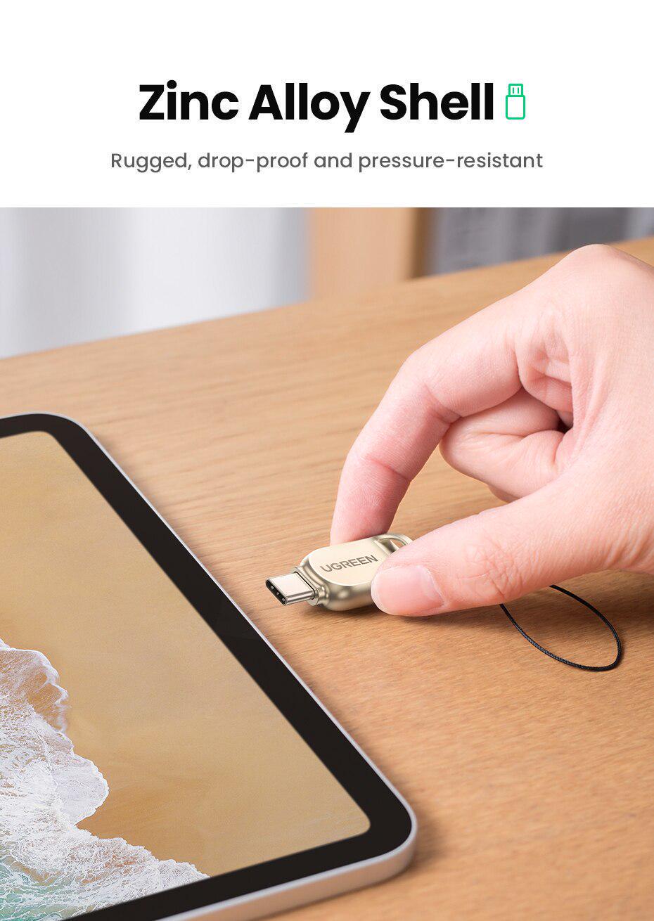 Кардридер UGREEN Type-C для Micro SD /5 Гбіт/с для Читання Карт Пам'яті USB-C металевий Золотистий (80124) - фото 8