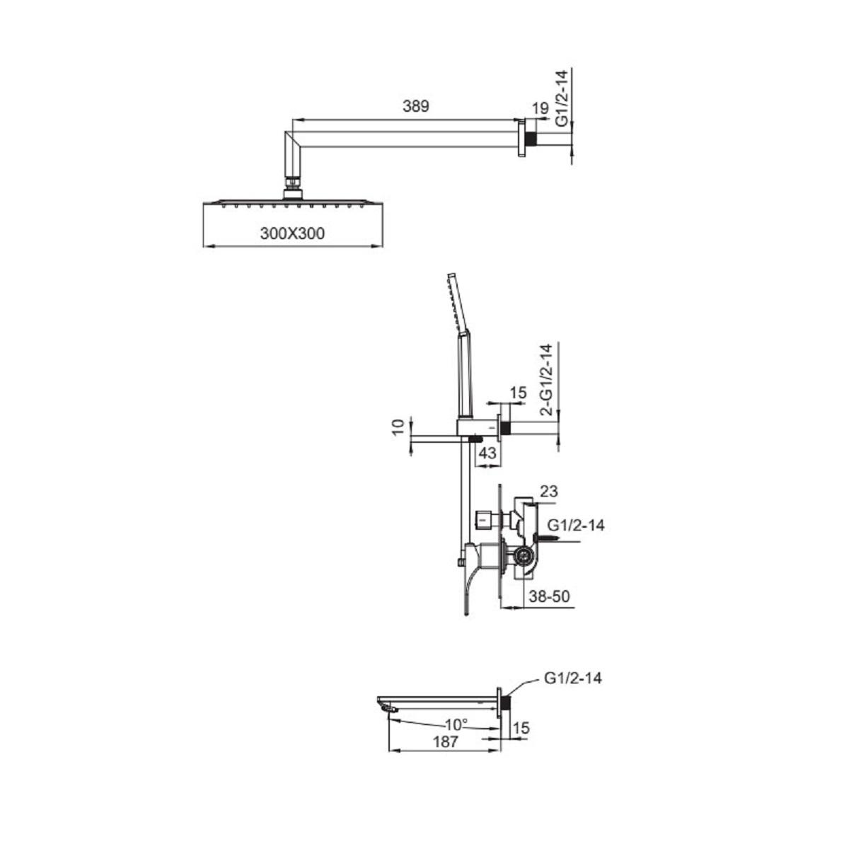 Душевая система встраиваемая со смесителем KOER KB-64010-01 Хром (KR3492) - фото 2