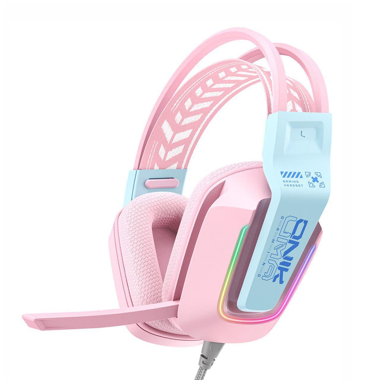 Гарнитура игровая Onikuma с микрофоном с подсветкой RGB Розовый (7843277)