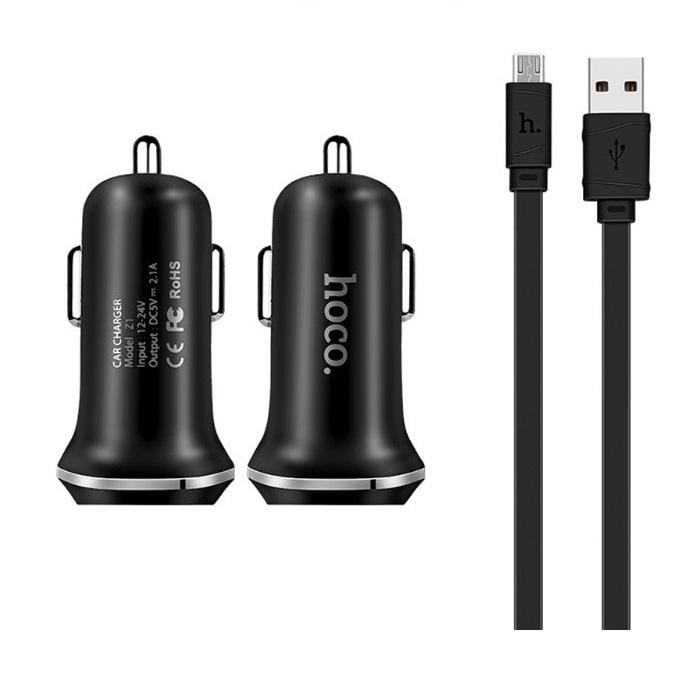 Автомобильное зарядное устройство Hoco Z1 2USB 2.4A + кабель Micro USB Черный - фото 2