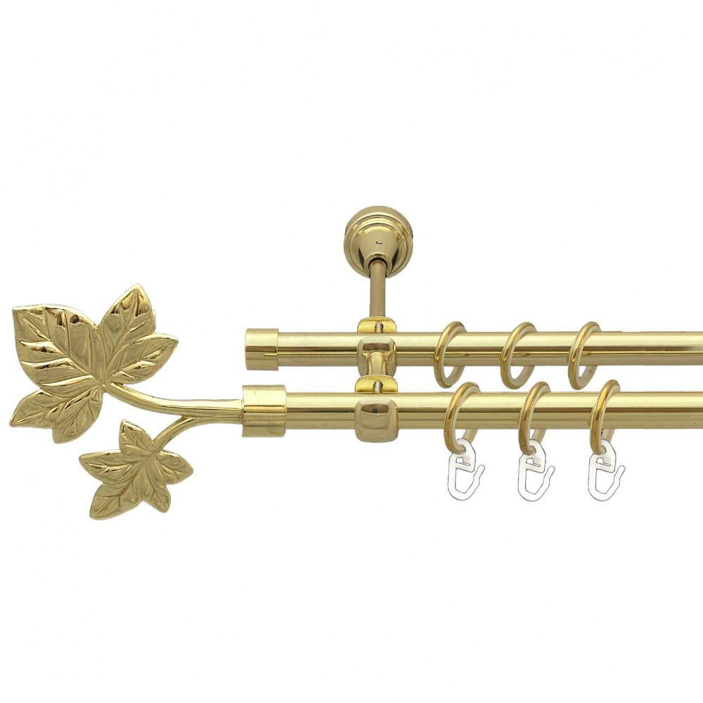 Карниз металлический Orvit Листок двухрядный открытый/гладкая труба/кольцо металлическое Золото 16/16 мм 160 см (00-00014219)