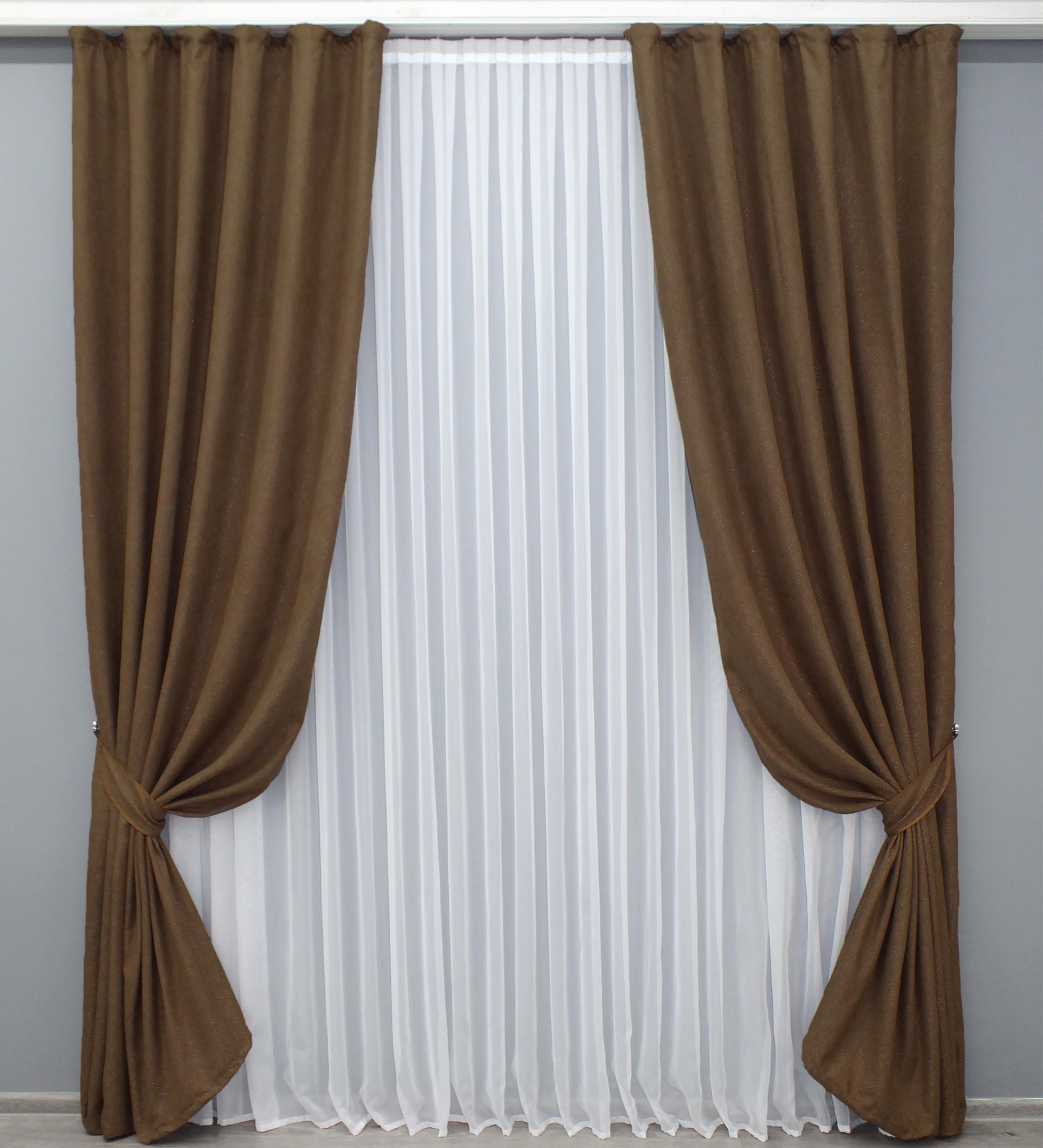 Комплект готовых штор VR-Textil Лен № 1335ш 150х270 см 2 шт. Коричневый (33-0164)
