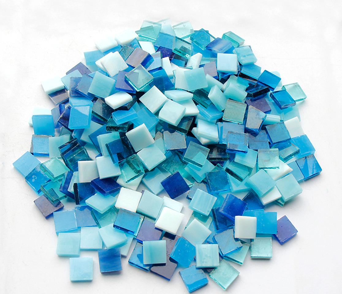 Набор кусочков мозаики квадратных 200 г 1х1 см 280 шт. Синий (3593)