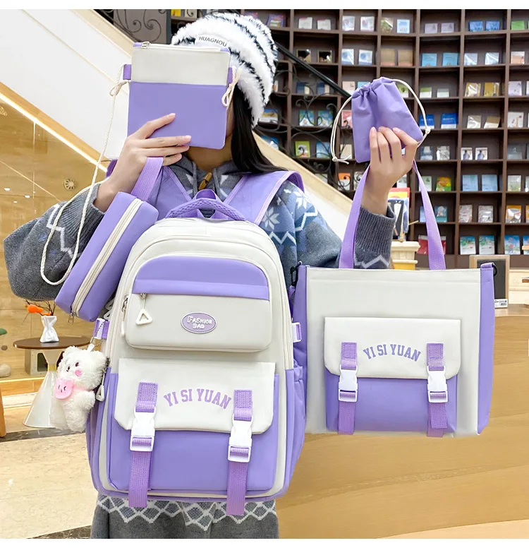 Школьный рюкзак подростковый для девочки 5в1 5-11 класс сумка-шоппер/клатч/пенал Фиолетовый (28327630) - фото 2