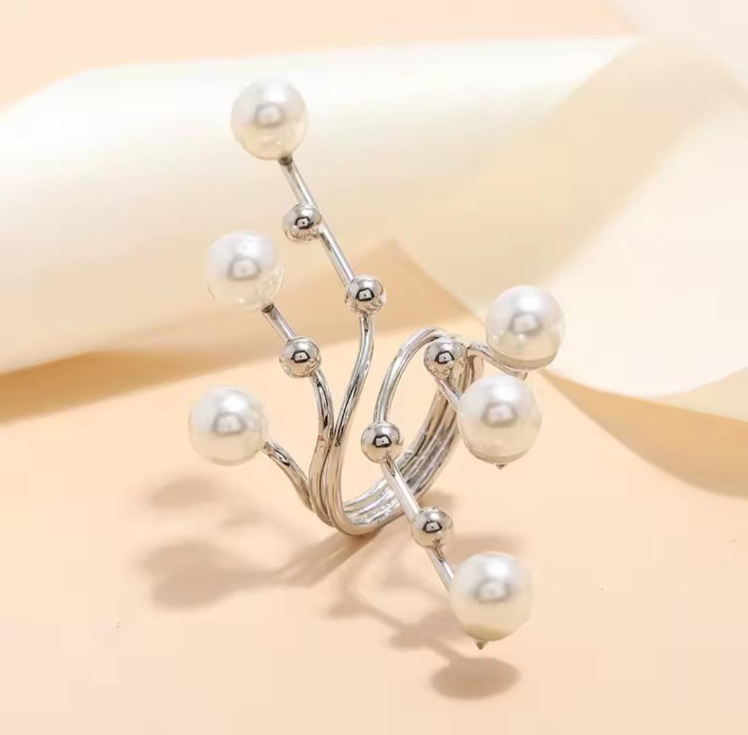 Кольцо с жемчугом Серебристый (2618114887)