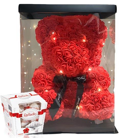 Мишка из роз и конфеты Raffaello Романтическое сияние (2104618450)