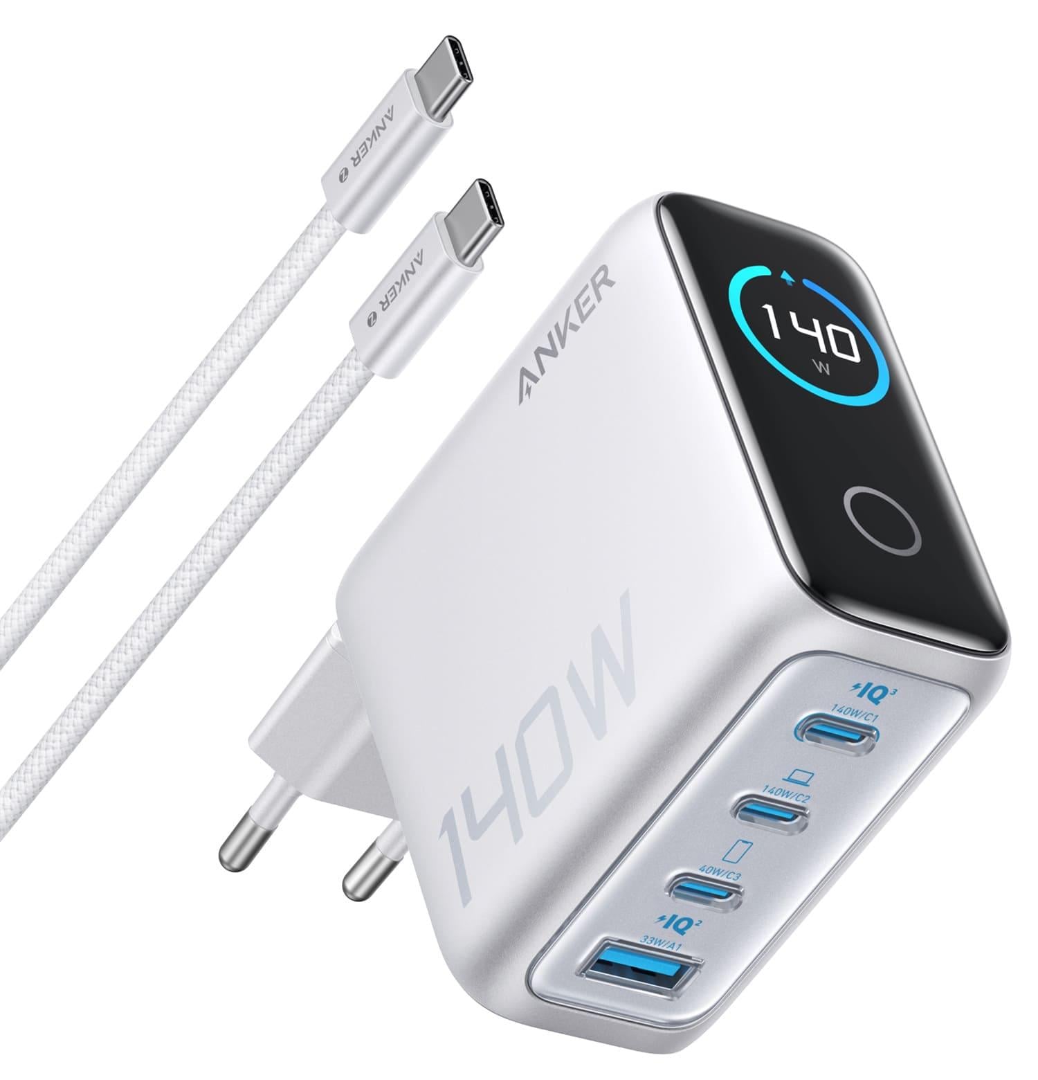 Зарядний пристрій мережевий Anker Laptop GaN Charger 140W 3xUSB-C PD3.1 & 1xUSB-A w Display and Cable Silver (UG-B2697G41)