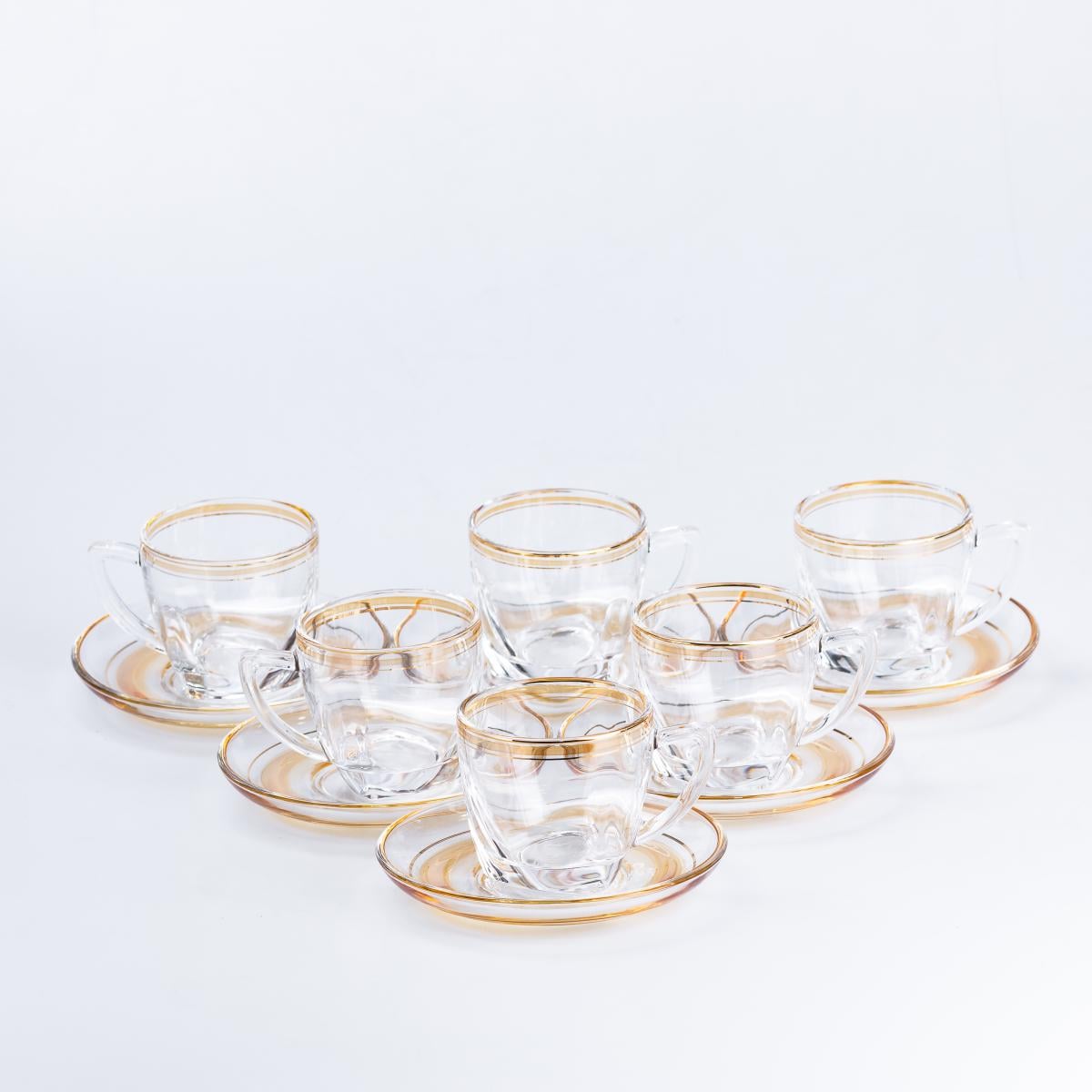 Набор стеклянных чашек с блюдцем 6 шт. Желтый (HP570)