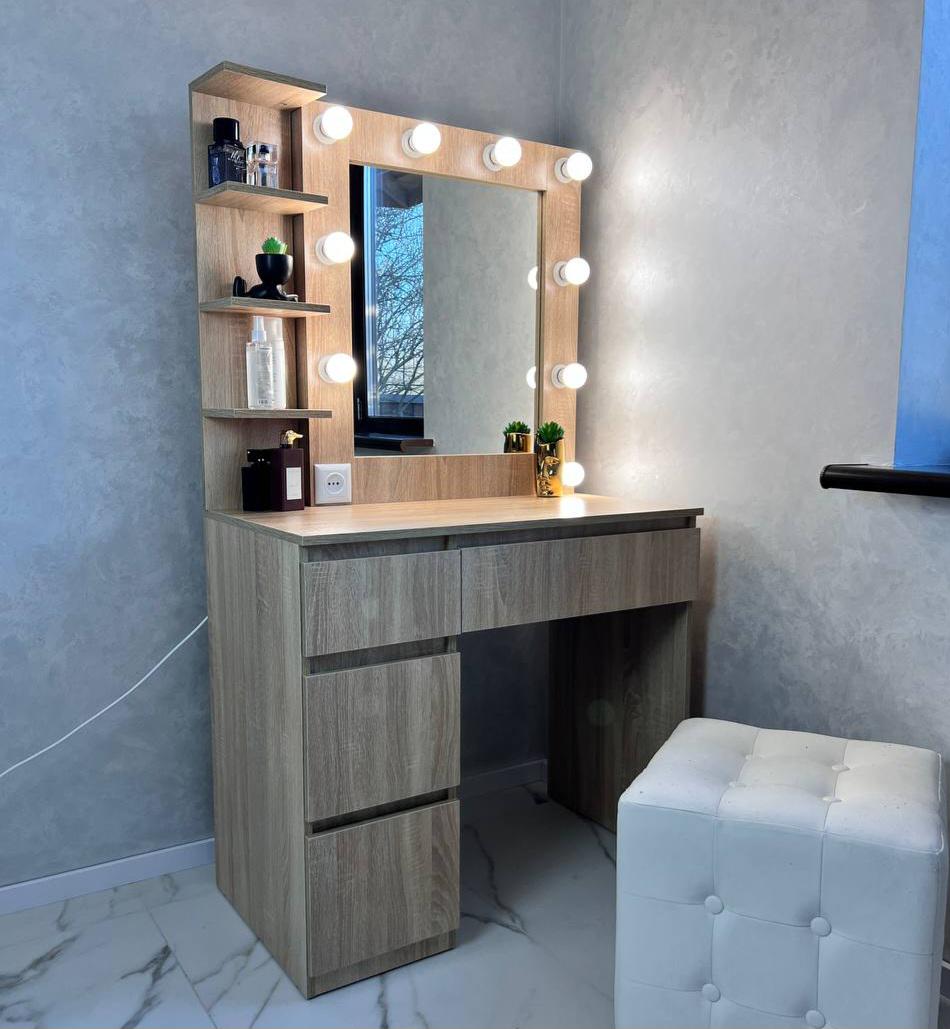 Туалетний столик із дзеркалом та підсвічуванням 1600х900х500 мм Дуб сонома - фото 1 Туалетний столик із дзеркалом та підсвічуванням 1600х900х500 мм Дуб сонома - фото 1