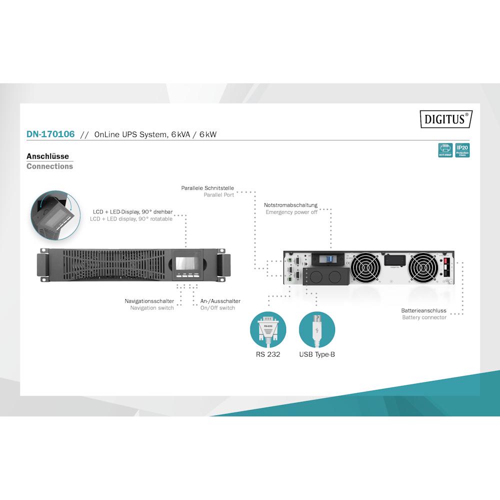 Силовой блок Digitus Power Module 6kVA/6kW LCD Hardwire In/Out RS232 USB Rack/Tower (DN-170106) - фото 3 Силовой блок Digitus Power Module 6kVA/6kW LCD Hardwire In/Out RS232 USB Rack/Tower (DN-170106) - фото 3