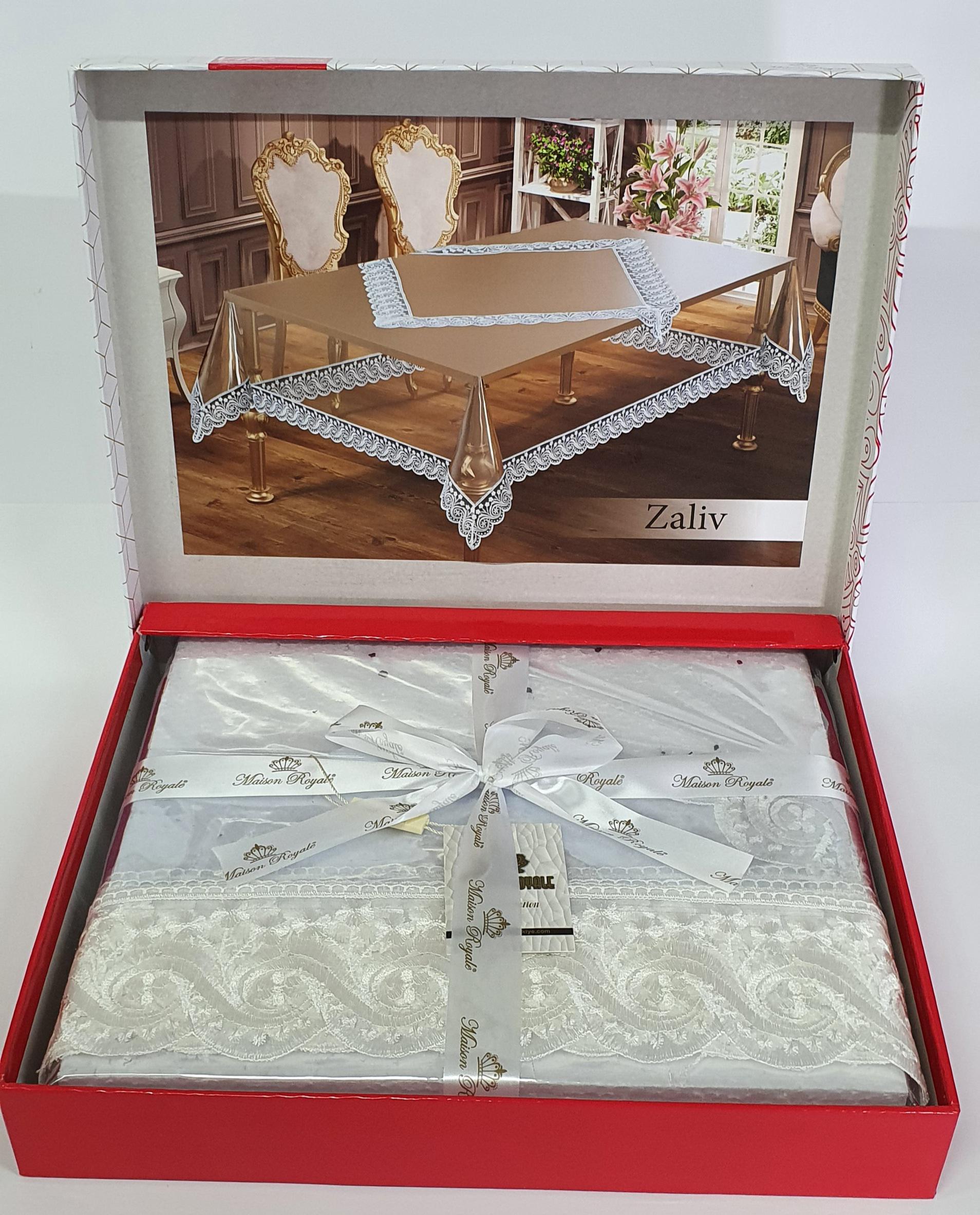 Силиконовая скатерть с кружевом Maison Royale 160x300 Zaliv Krem (CN5234)