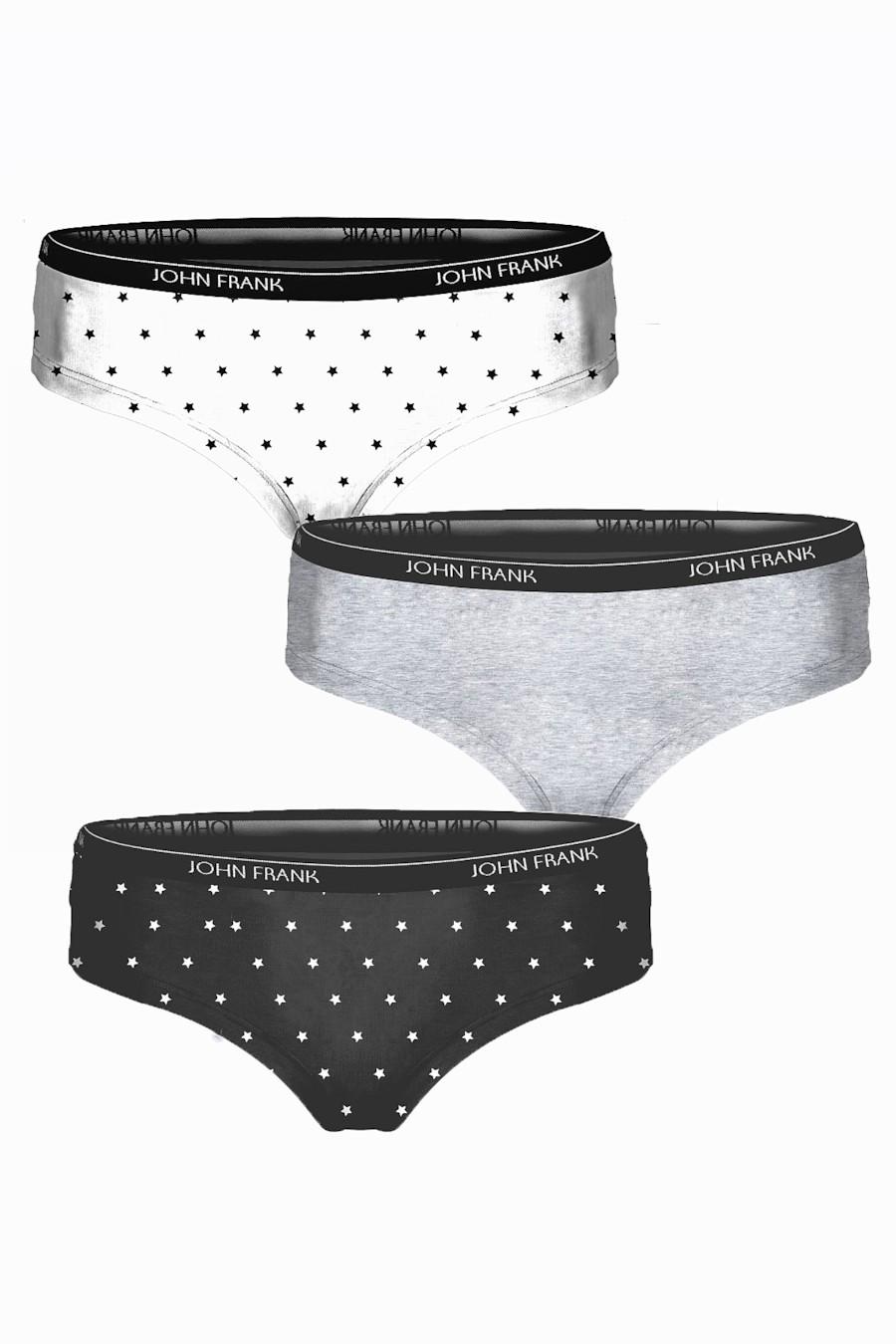 Трусики бразилиана John Frank р. 3/M 3 шт. Черный/Белый/Серый (58986)