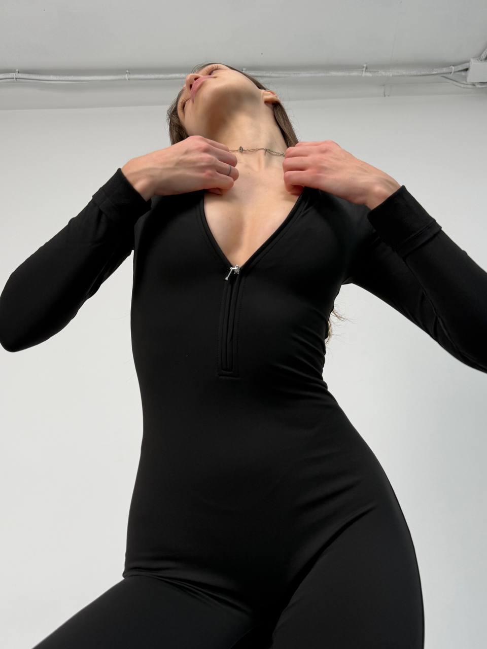 Комбинезон спортивный плотный с чашками и без пуш-ап L Черный (GX01L) - фото 3