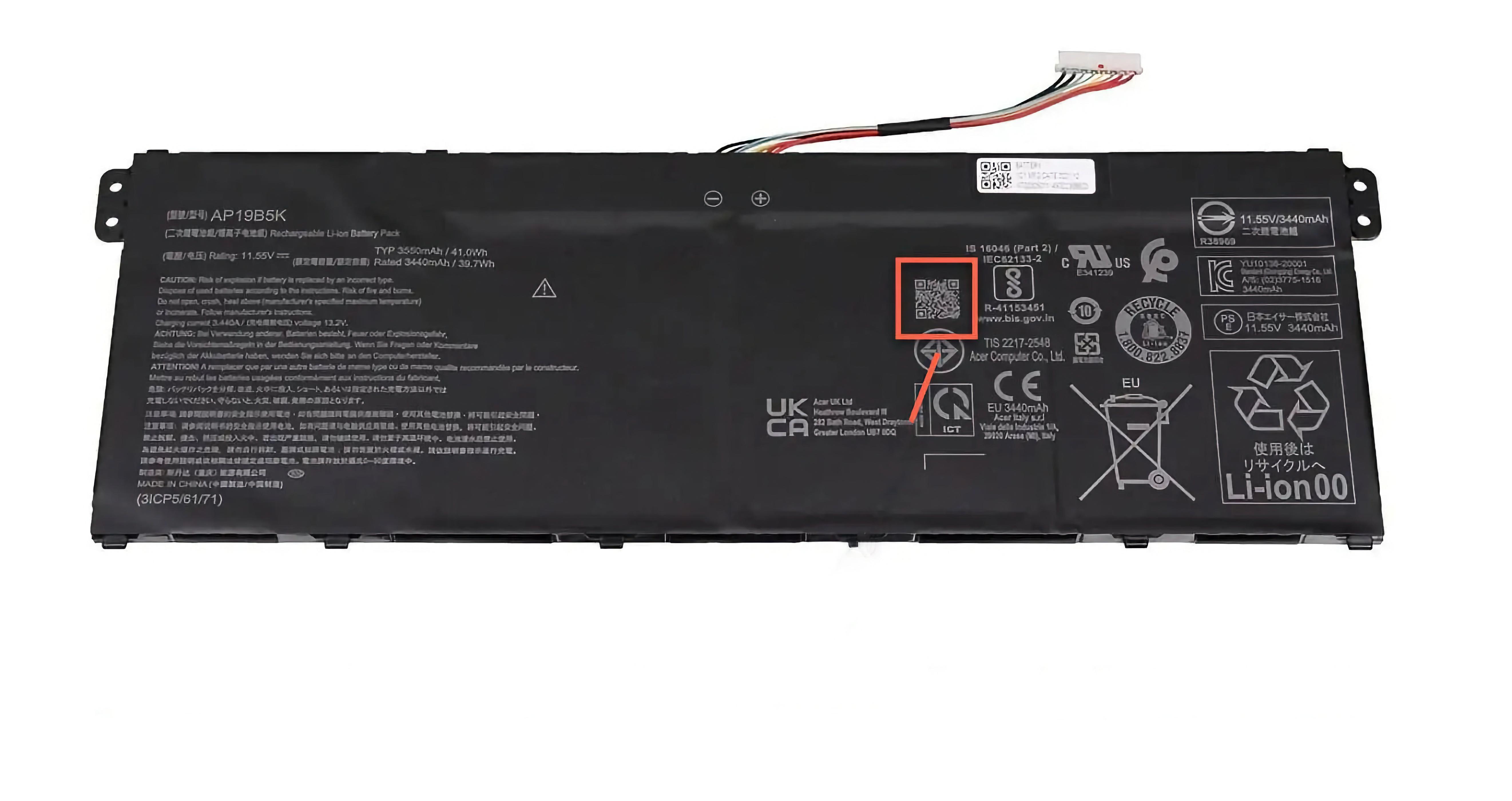 Аккумулятор для ноутбука Acer AP19B5K Aspire A315-55/ A315-56/A315-57/A315-58/A315-59/Extensa EX215-53 3550 mAh (06012)