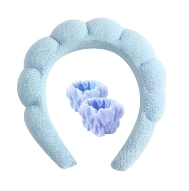 Набор косметического обруча на голову/нарукавники-напульсники для умывания Голубой. - фото 1 Набор косметического обруча на голову/нарукавники-напульсники для умывания Голубой. - фото 1