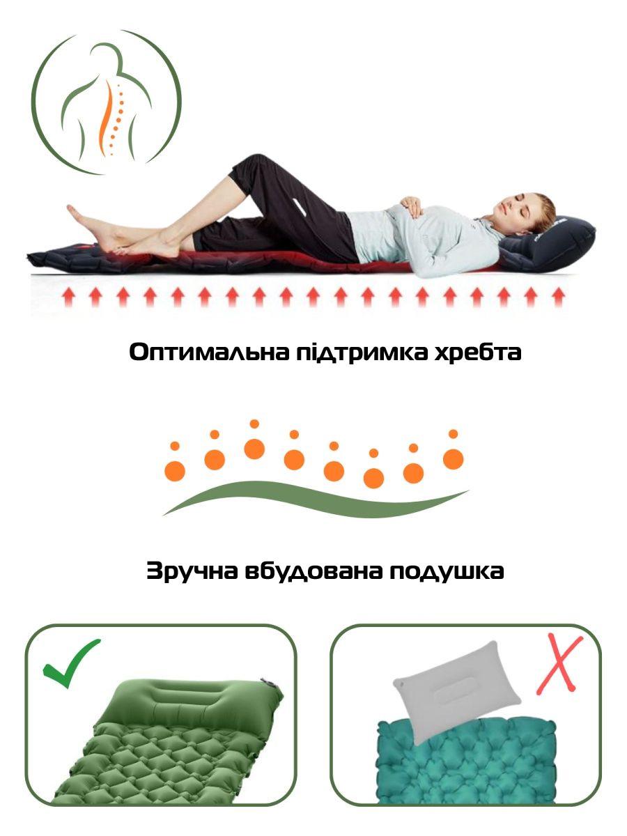 Матрац надувний туристичний Sleeping Pad з подушкою м вбудованим насосом 180х65 см Green (3_05011) - фото 7