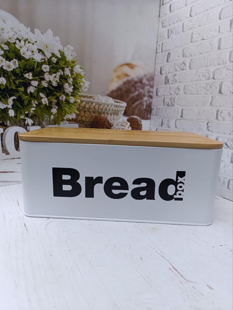 Хлебница Ardesto Midori металлическая с бамбуковой крышкой 33х18х13 см Белый (AR0912WB)