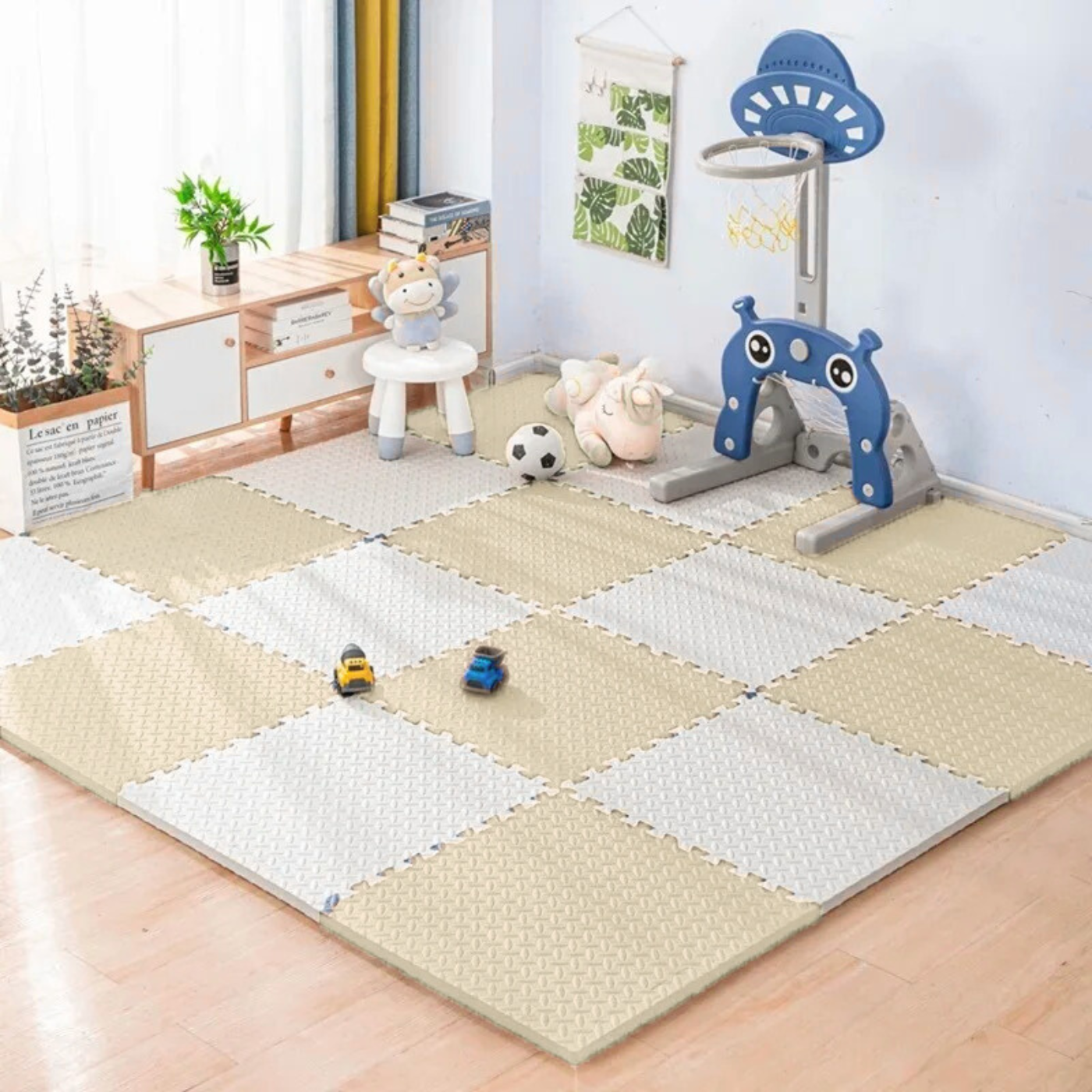 Коврик-пазл без покрытия термо из Eva-половой пены 10 пазлов площадь покрытия 3,6м2 толщина 1 см 60х60 см Бежевый