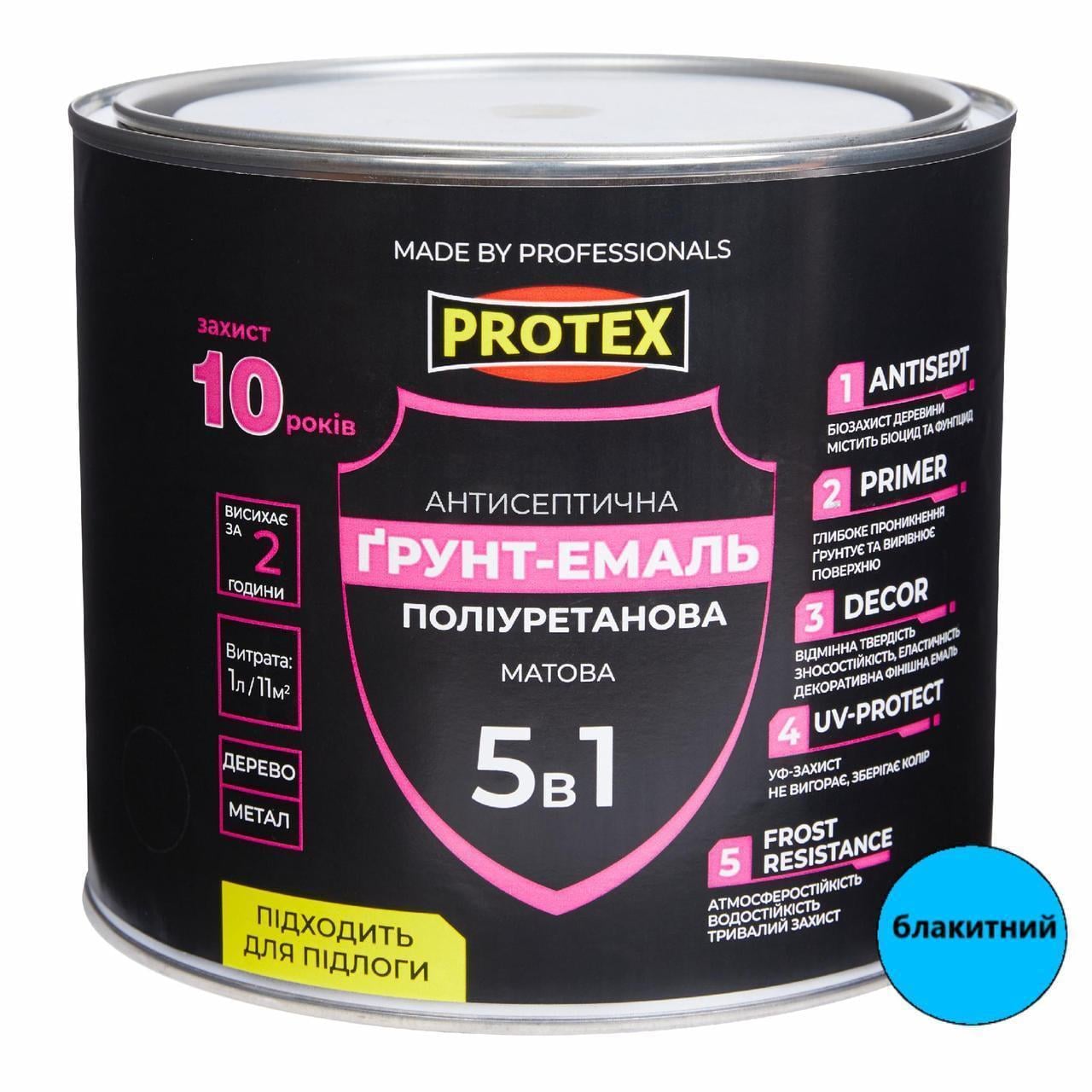 Грунт-емаль поліуретанова для дерева матова PROTEX 5в1 2,4 кг 2 л RAL 5015 Блакитний