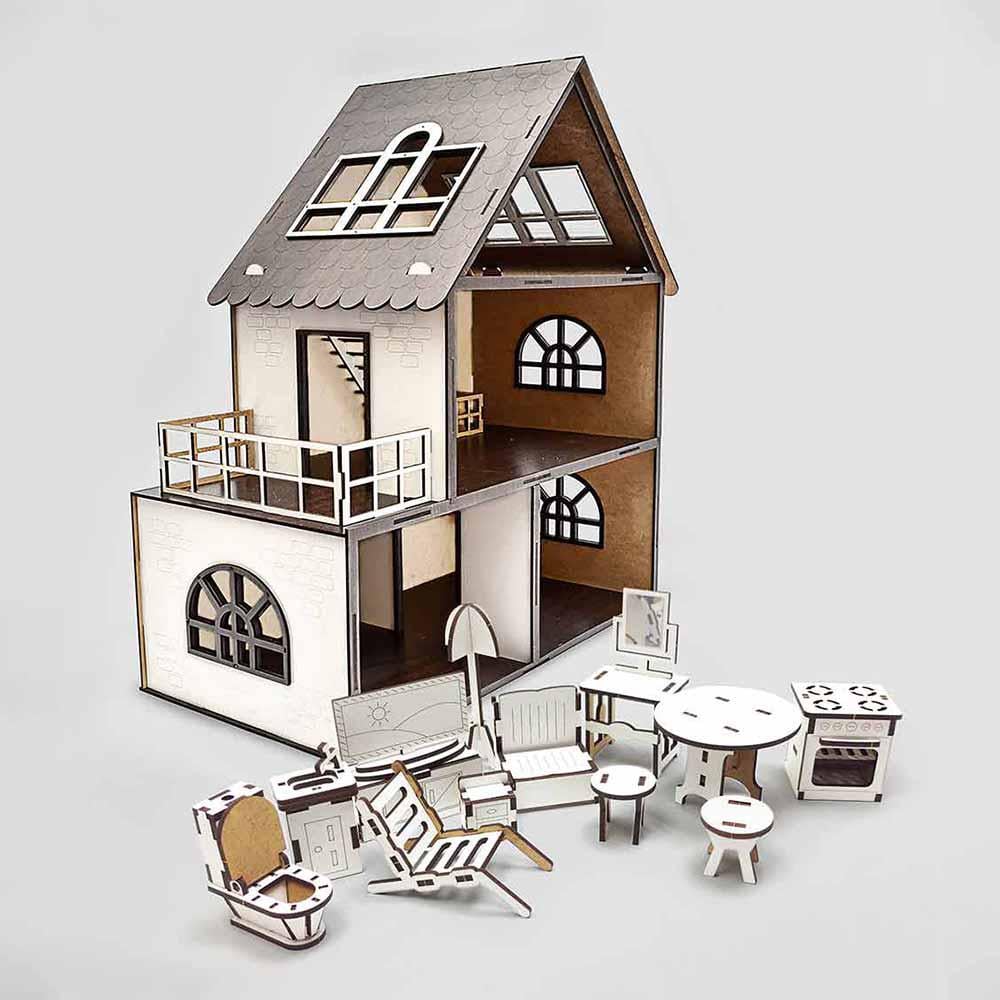 Кукольный домик с комплектом мебели 14 пр. для ЛОЛ 3DBRT деревянный 51х25х55 см