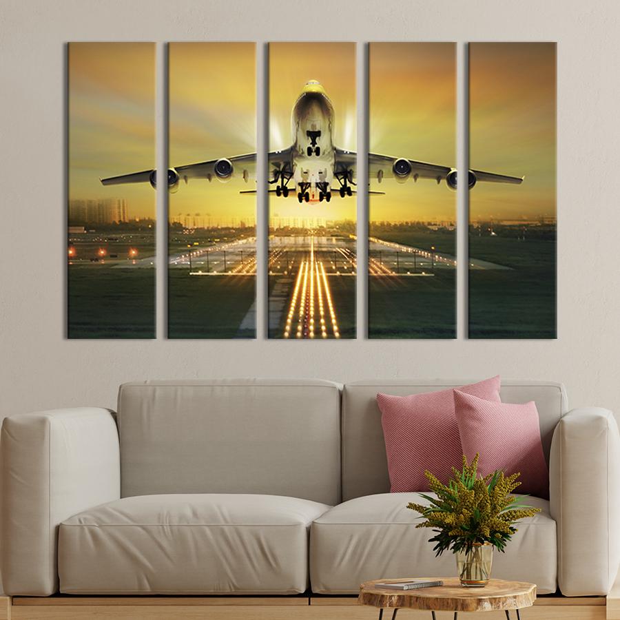 Модульная картина из 5 частей Самолёт и огни взлётной полосы 87x50 см (97-51)