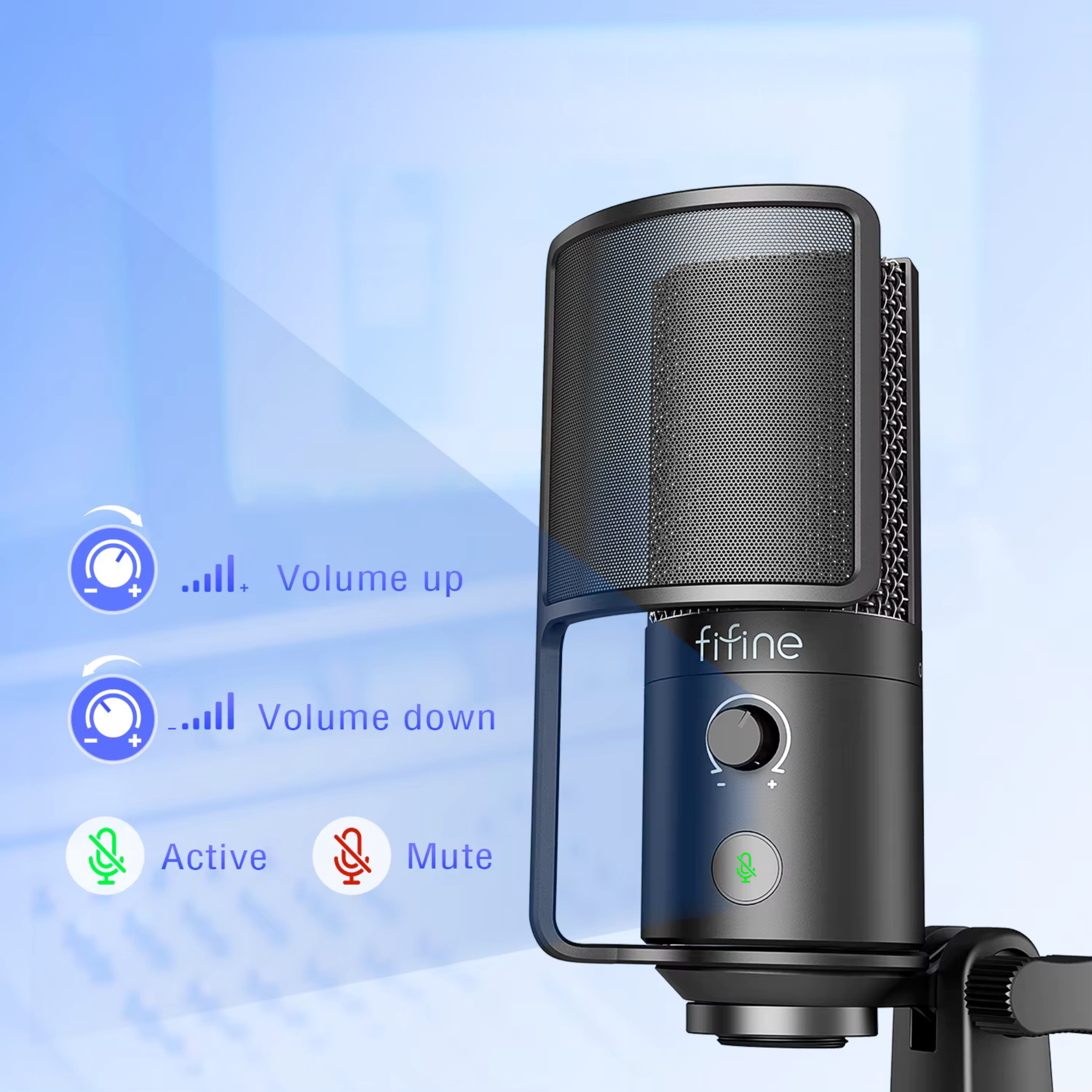 Микрофон игровой FIFINE конденсаторный с поп-фильтром K669 Pro1 с RGB подсветкой (23707232) - фото 3 Микрофон игровой FIFINE конденсаторный с поп-фильтром K669 Pro1 с RGB подсветкой (23707232) - фото 3