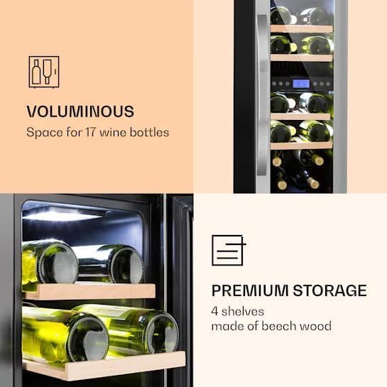 Холодильник для вина KLARSTEIN Vinovill17 Built-In Duo 2 зоны стеклянные двери 53 л (10032030) - фото 4 Холодильник для вина KLARSTEIN Vinovill17 Built-In Duo 2 зоны стеклянные двери 53 л (10032030) - фото 4