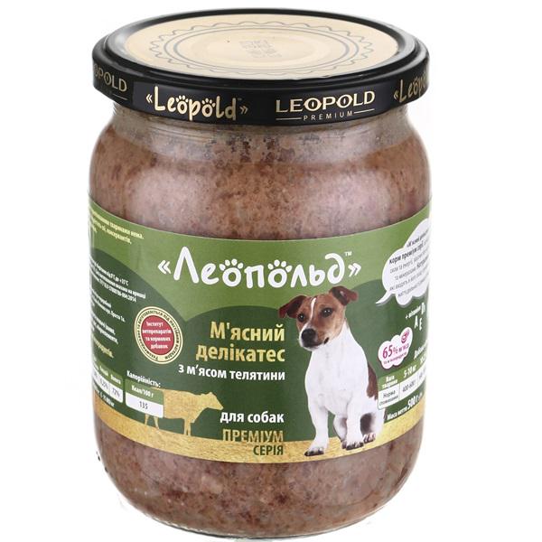 Корм для собак Леопольд Мясные деликатесы с мясом телятины стеклянная банка 500 г 6 шт. (000019400)